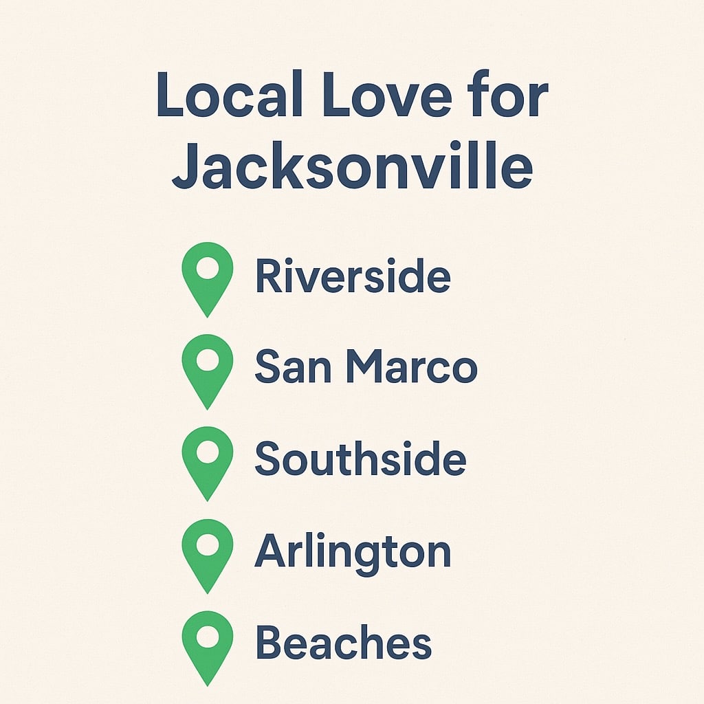 List of Jacksonville neighborhoods served by The Dirt Destroyer's Jacksonville trash can cleaning service: Riverside, San Marco, Southside, Arlington, Beaches.